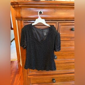 Côte d’Azur Evening Beaded Black Top – Size XL – Elegant Formal Blouse